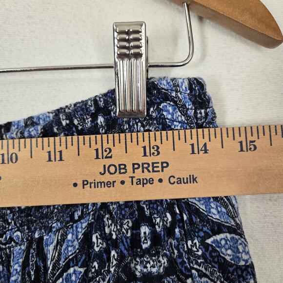 J. Jill Maxi Skirt Sz S Petite Blue White Print Elastic Waist Tassels Hem Boho - Picture 11 of 13